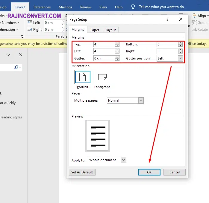 Mengatur Margin 4433 di Microsoft Word